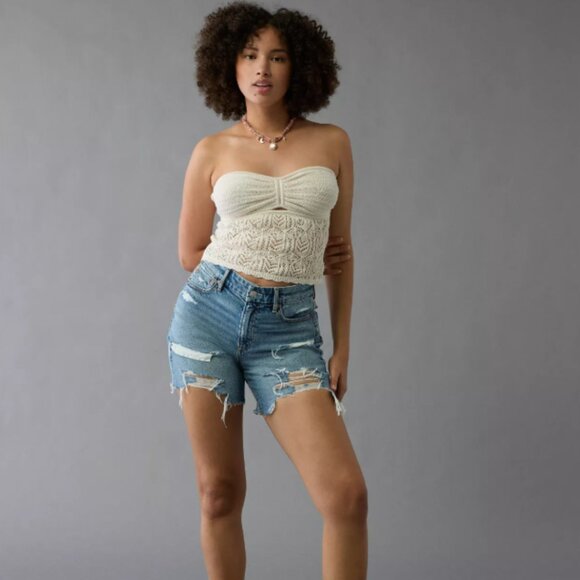 aerie Pants - American Eagle 6" Strigid Curvy Ripped Super High-Waisted Relaxed Denim Short
